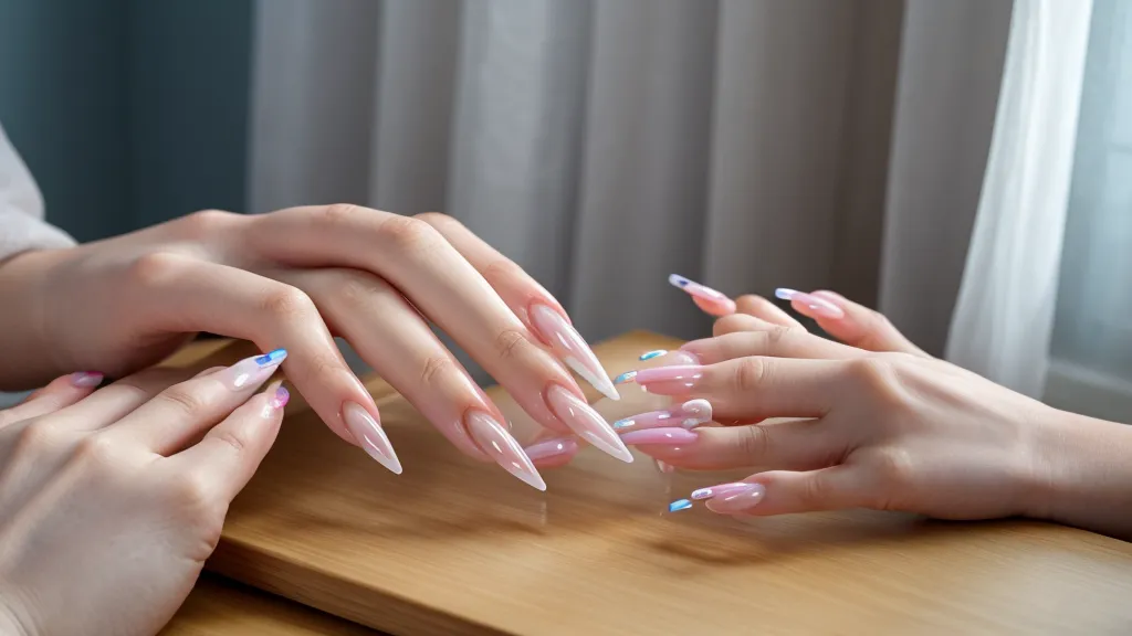 Celular mostrando curso online de uñas acrílicas en un escritorio.