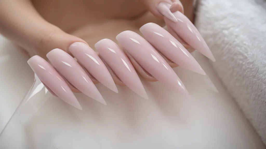 Set de uñas acrílicas punta coffin con acabado profesional y sin desprendimientos.
