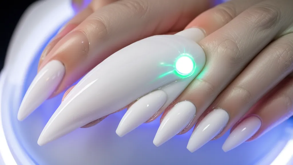 Clienta secando esmalte en lámpara LED profesional, parte del proceso que un buen curso de uñas acrílico enseña a cronometrar con cuidado