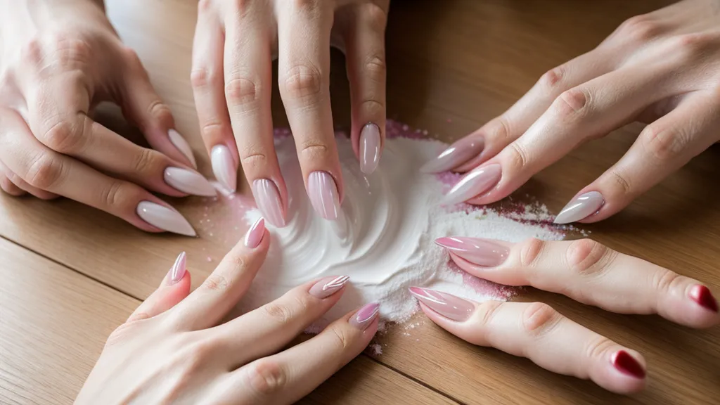 Set terminado de uñas acrílicas con técnica baby boomer y acabado profesional