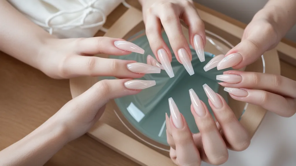 Manicurista revisando la estructura y resistencia de un set de uñas acrílicas