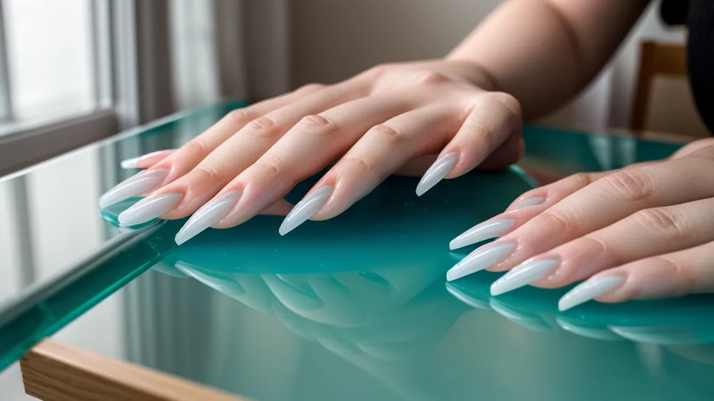 Pincel fino decorando una uña acrílico, técnica clave para el emprendimiento de belleza de una manicurista profesional