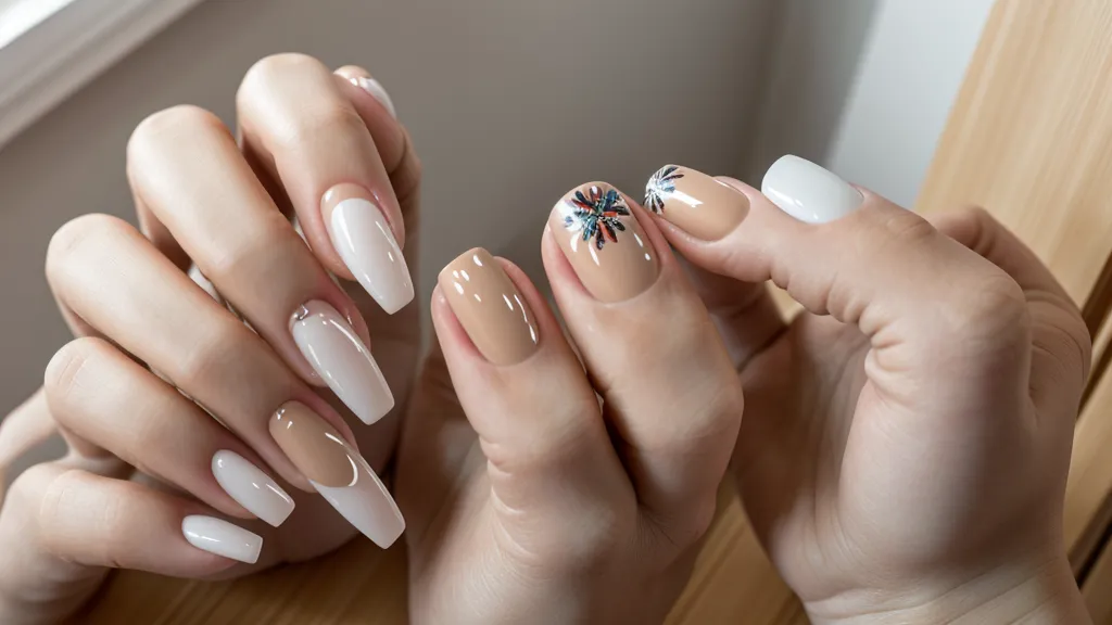 Mano sosteniendo celular con diseño de uñas complejo para referencia de micro pintura