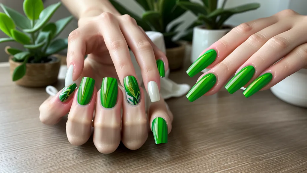 Uñas acrílicas con diseño de margaritas pintadas a mano alzada