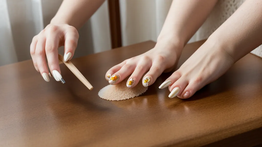 Primer plano de una lima de uñas profesional preparando la superficie natural