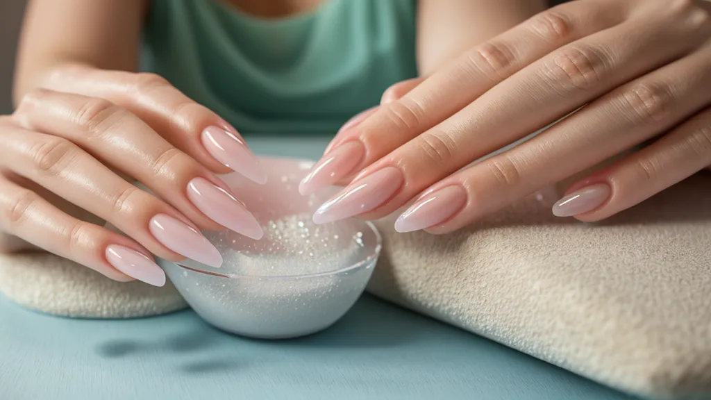 Caja organizadora de tips para uñas acrílicas con numeración del 0 al 9, técnica de manicurismo en un estudio casero