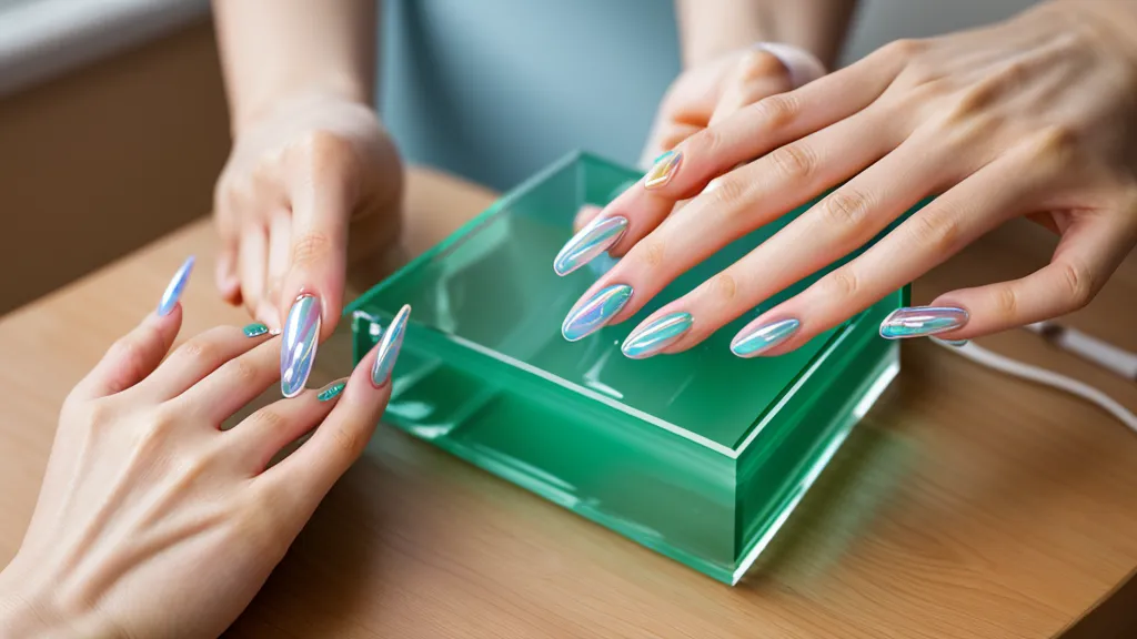 Set finalizado de uñas acrílicas con el tamaño de tip correcto y apariencia natural