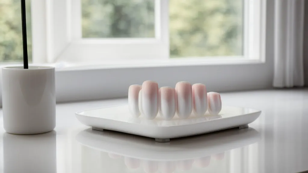 Superficie de mesa de manicura resistente a químicos con herramientas de trabajo listas.