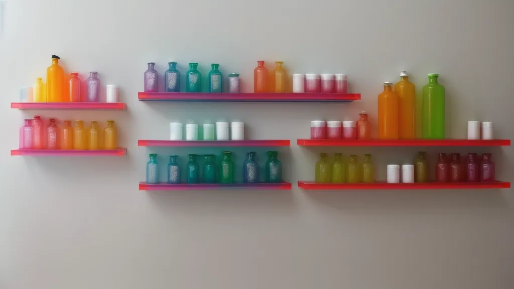 Repisas modulares para esmaltes que ahorran espacio en un salón de uñas pequeño.