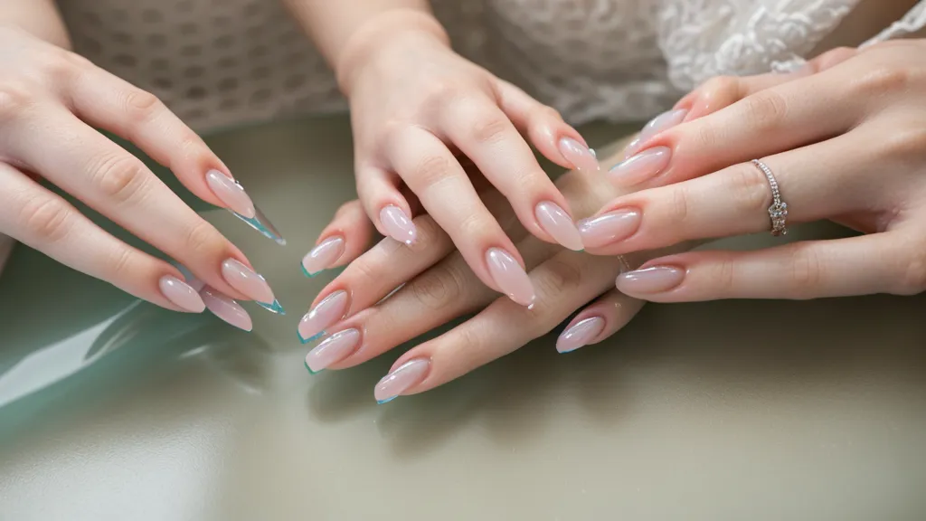 Práctica de trazo de línea de sonrisa para manicura francesa sobre plantilla profesional.